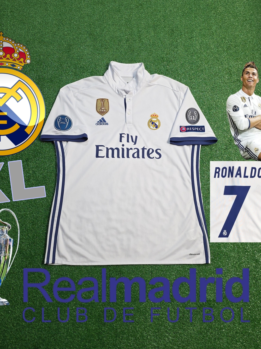 Adidas Real Madrid CF Cristiano Ronaldo #7 2016/2017 Home Jersey UCL Patches